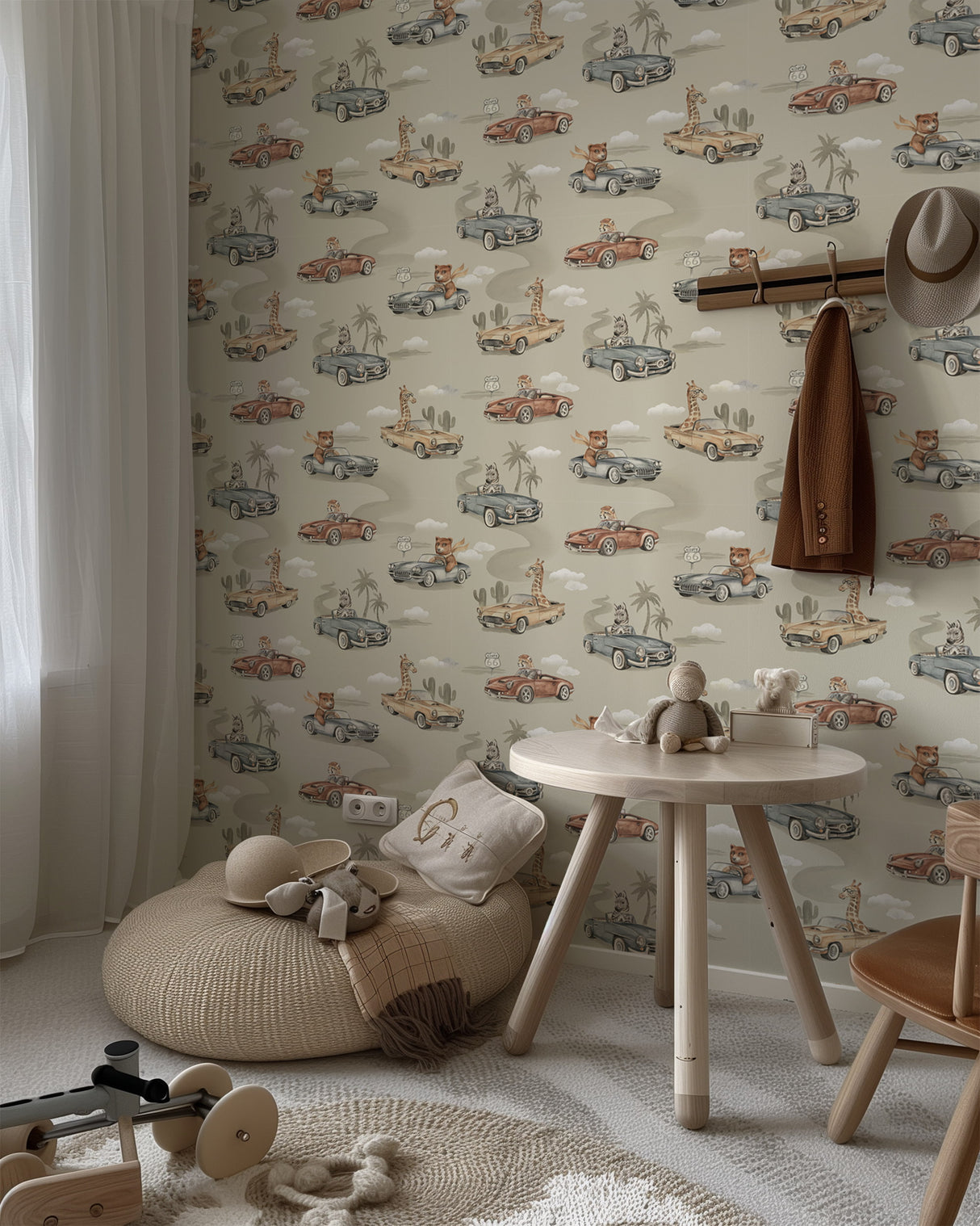 Route 66 Kids Safari Wallpaper - Beige Kids Nursery & Playroom