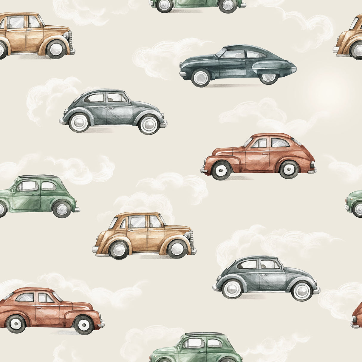 Vintage Cars Kids Wallpaper - Classic Retro in Beige