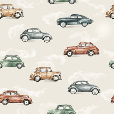 Vintage Cars Kids Wallpaper - Classic Retro in Beige