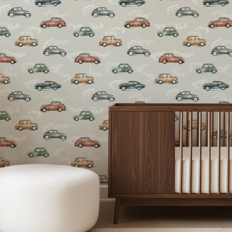 Vintage Cars Kids Wallpaper - Classic Retro in Grey