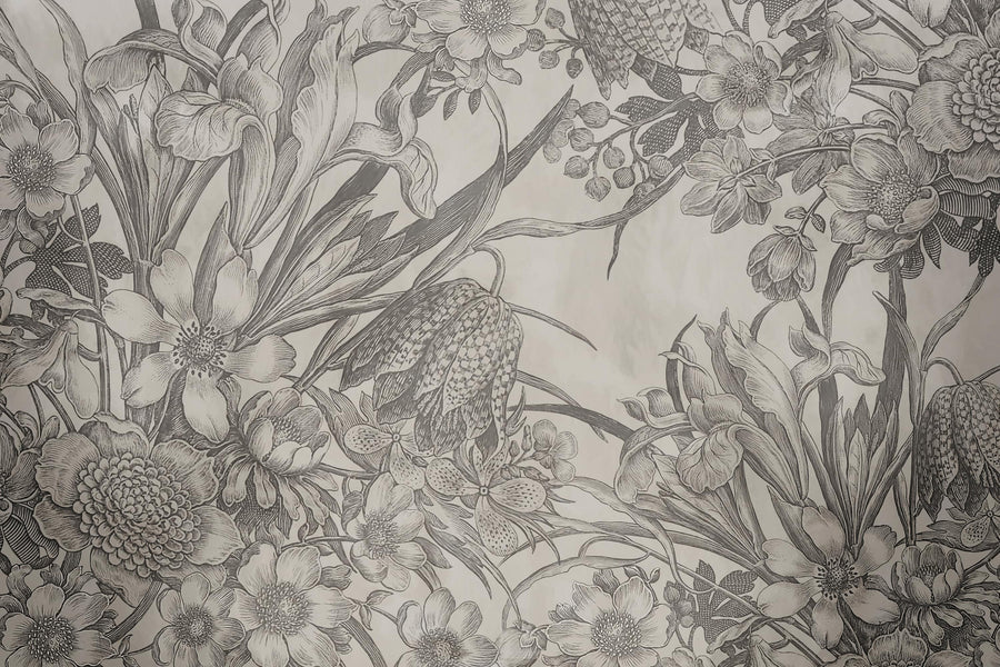 Vintage Etched Tulip & Narcissus Floral Wall Mural