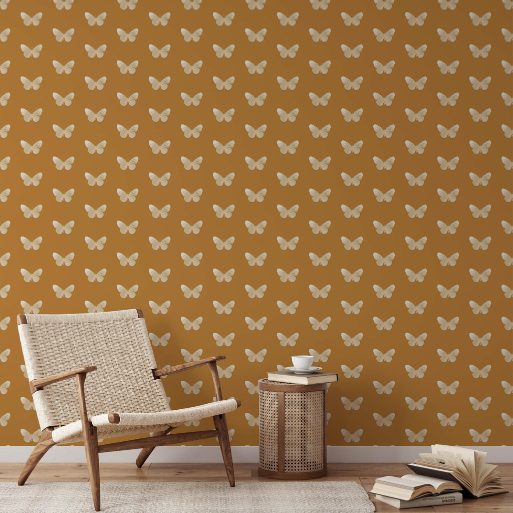 Gold Butterfly Pattern Wallpaper - Elegant Yellow Background Wallpaper