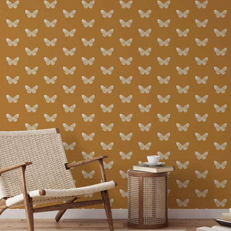 Gold Butterfly Pattern Wallpaper - Elegant Yellow Background Wallpaper