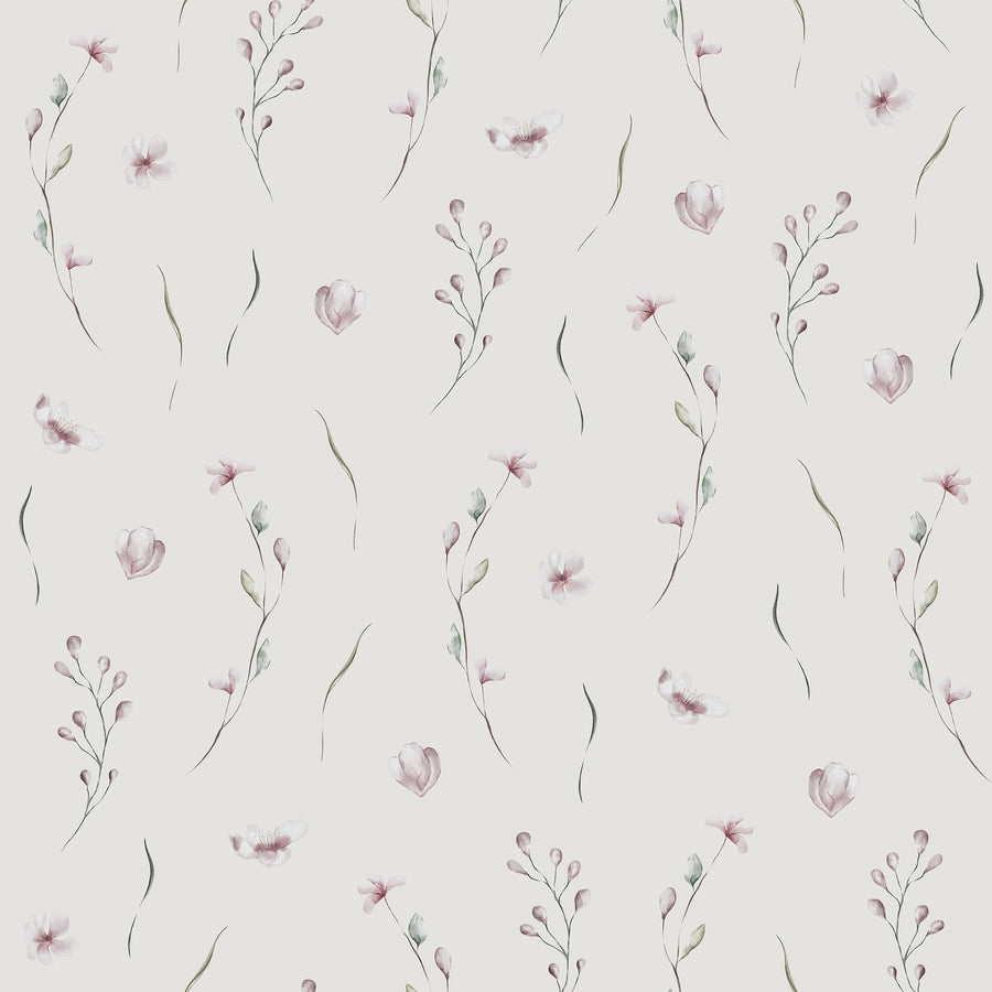 Green and Pink Floral Removable Wallpaper 