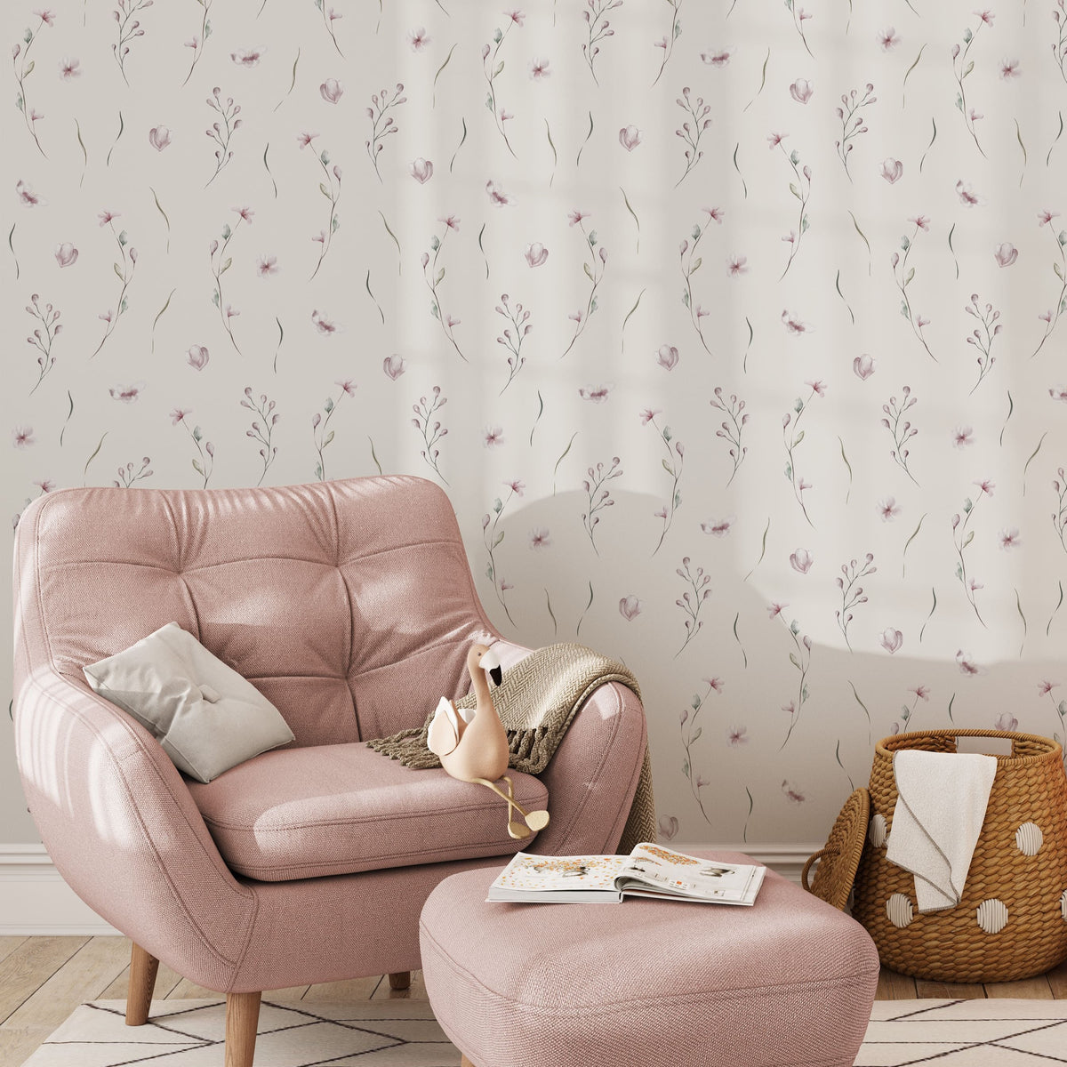 Green and Pink Floral Removable Wallpaper – EazzyWalls