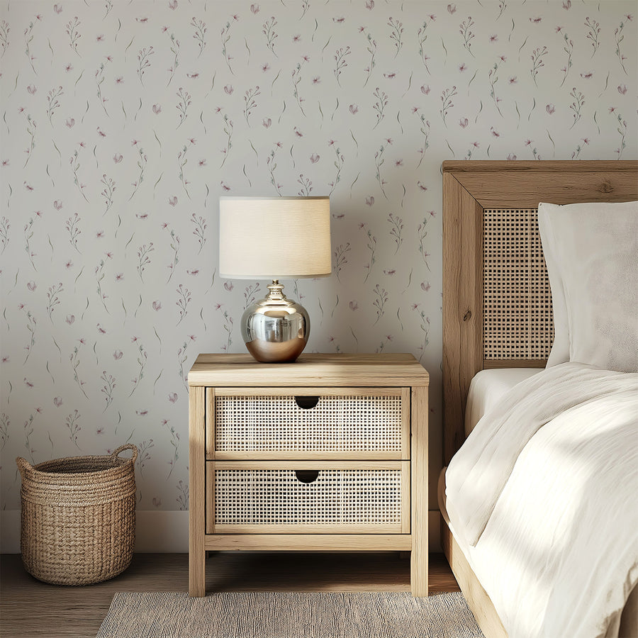 Green and Pink Floral Removable Wallpaper 