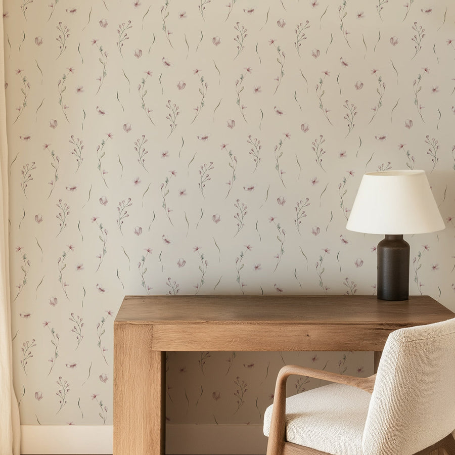 Green and Pink Floral Removable Wallpaper 