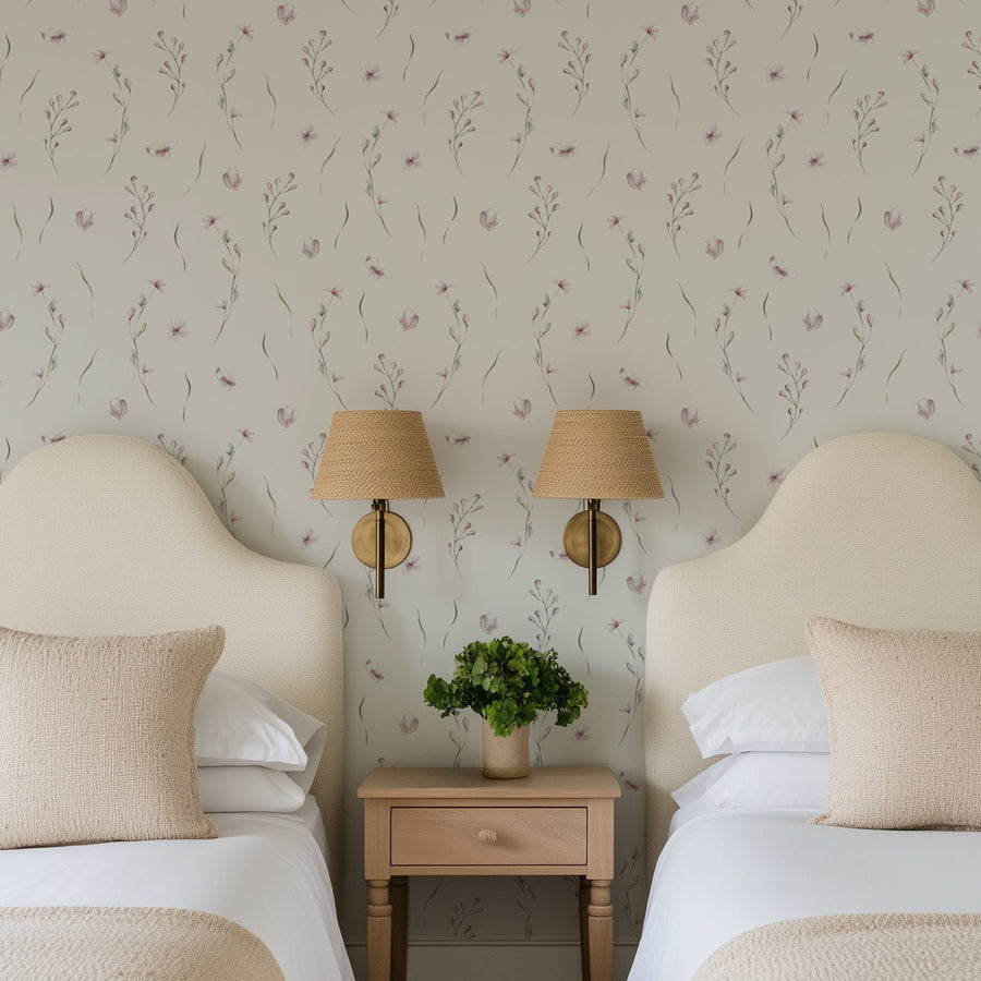Green and Pink Floral Removable Wallpaper 