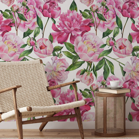 Pink Peony Pattern Wallpaper Self Adhesive Wallpaper EazzyWalls 