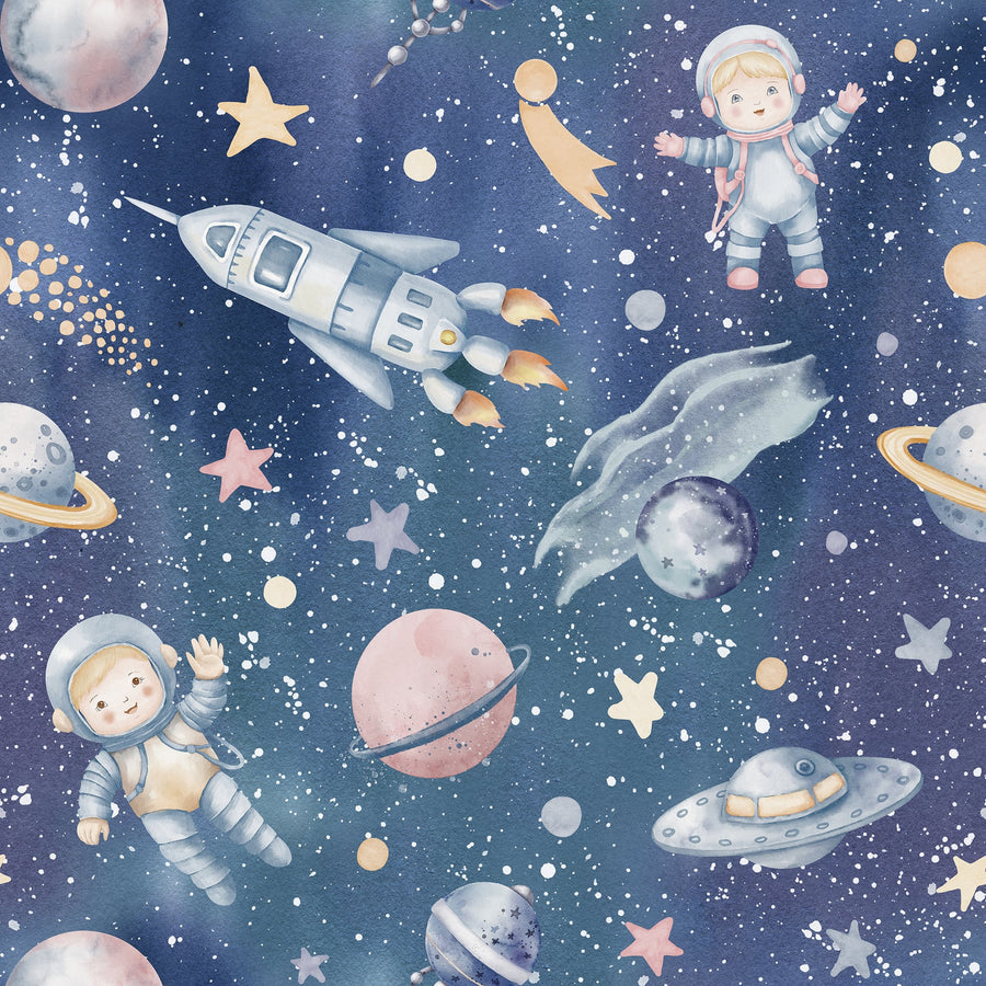 Cosmic Adventure Wallpaper - Astronauts, Planets & Rocket Ships for Kids