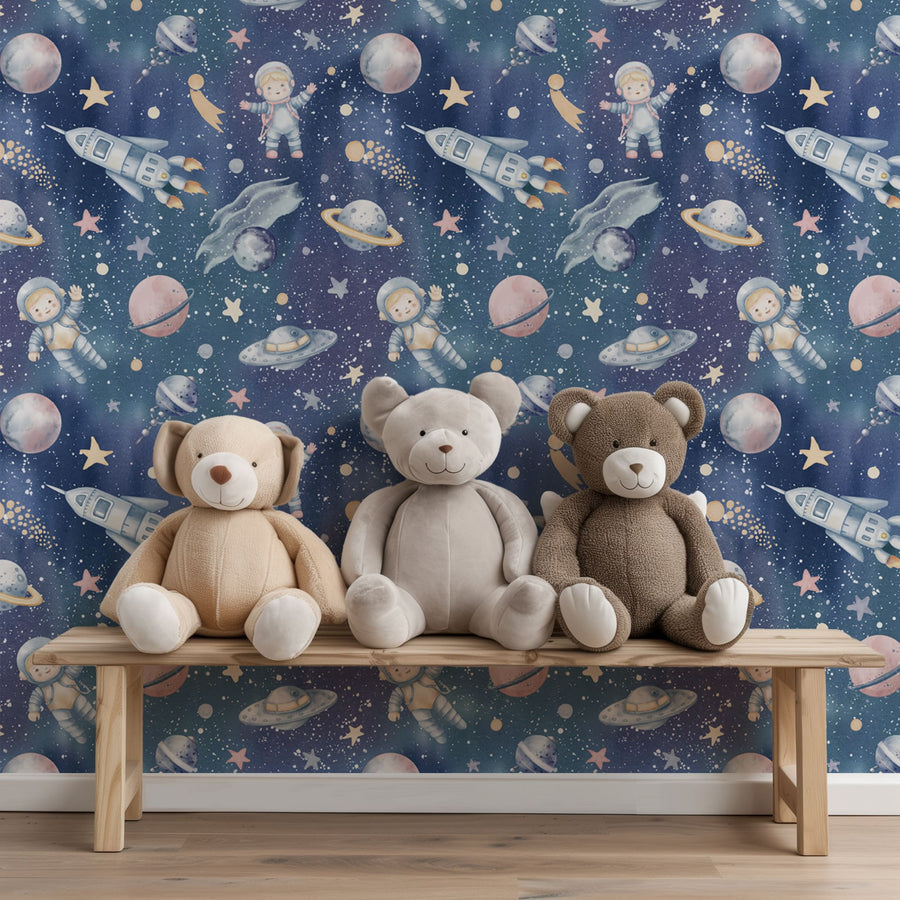 Cosmic Adventure Wallpaper – Astronauts, Planets & Rocket Ships for Kids