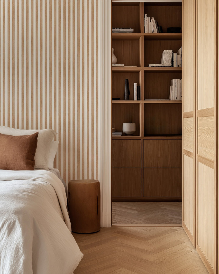 Artisan Brown Stripe Wallpaper - Neutral Tone Peel and Stick