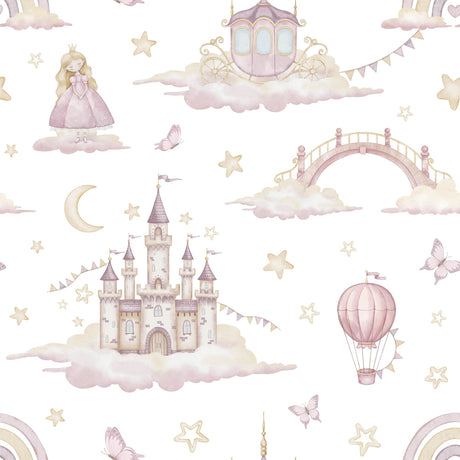 Dreamy Princess Castle Wallpaper – Fairytale Pastel Design for Girls Rooms