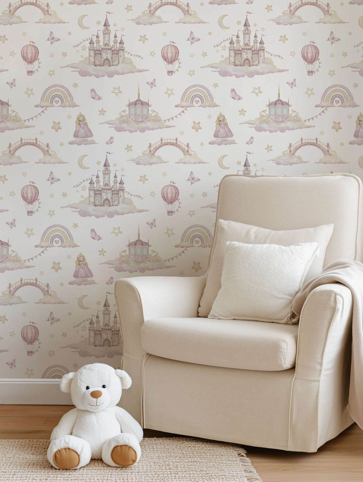 Dreamy Princess Castle Wallpaper – Fairytale Pastel Design for Girls Rooms