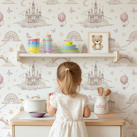 Dreamy Princess Castle Wallpaper – Fairytale Pastel Design for Girls Rooms