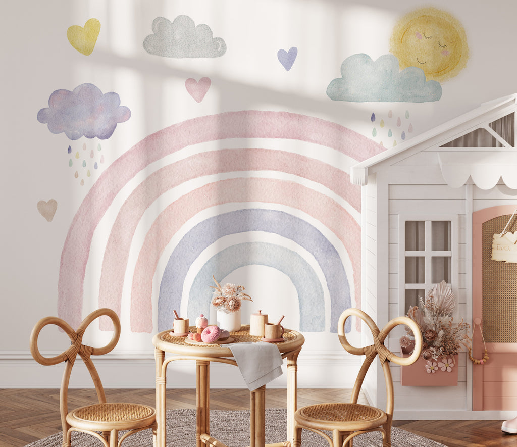 Colorful Boho Rainbow and Clouds Wall Mural for kids image 4