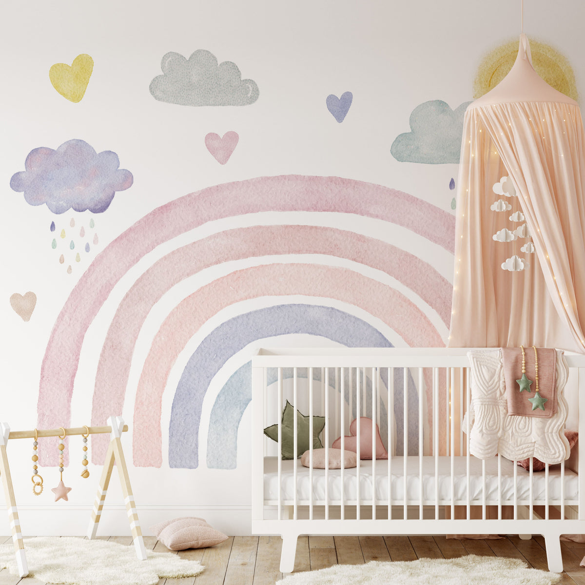 Pastel Rainbow Nursery Wallpaper | Boho Watercolor Rainbows for Kids ...