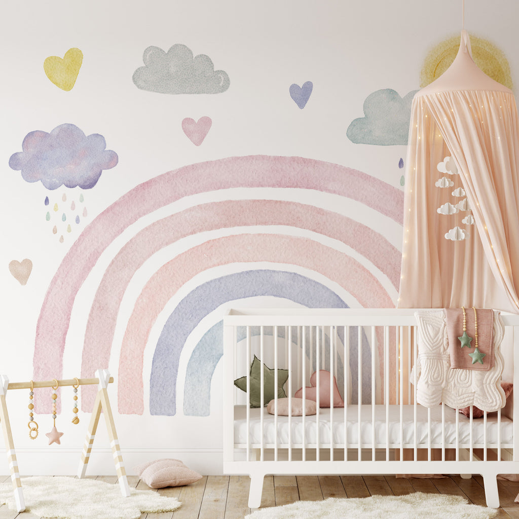 Colorful Boho Rainbow and Clouds Wall Mural for kids image 2