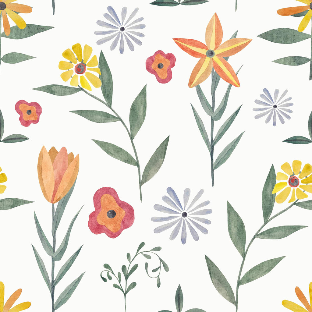 Watercolor Floral Wallpaper - Modern Scandinavian Flower Pattern