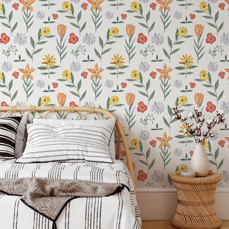 Watercolor Floral Wallpaper - Modern Scandinavian Flower Pattern