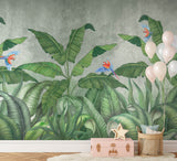 Tropical jungle with flying parrots wallpaper mural image 4