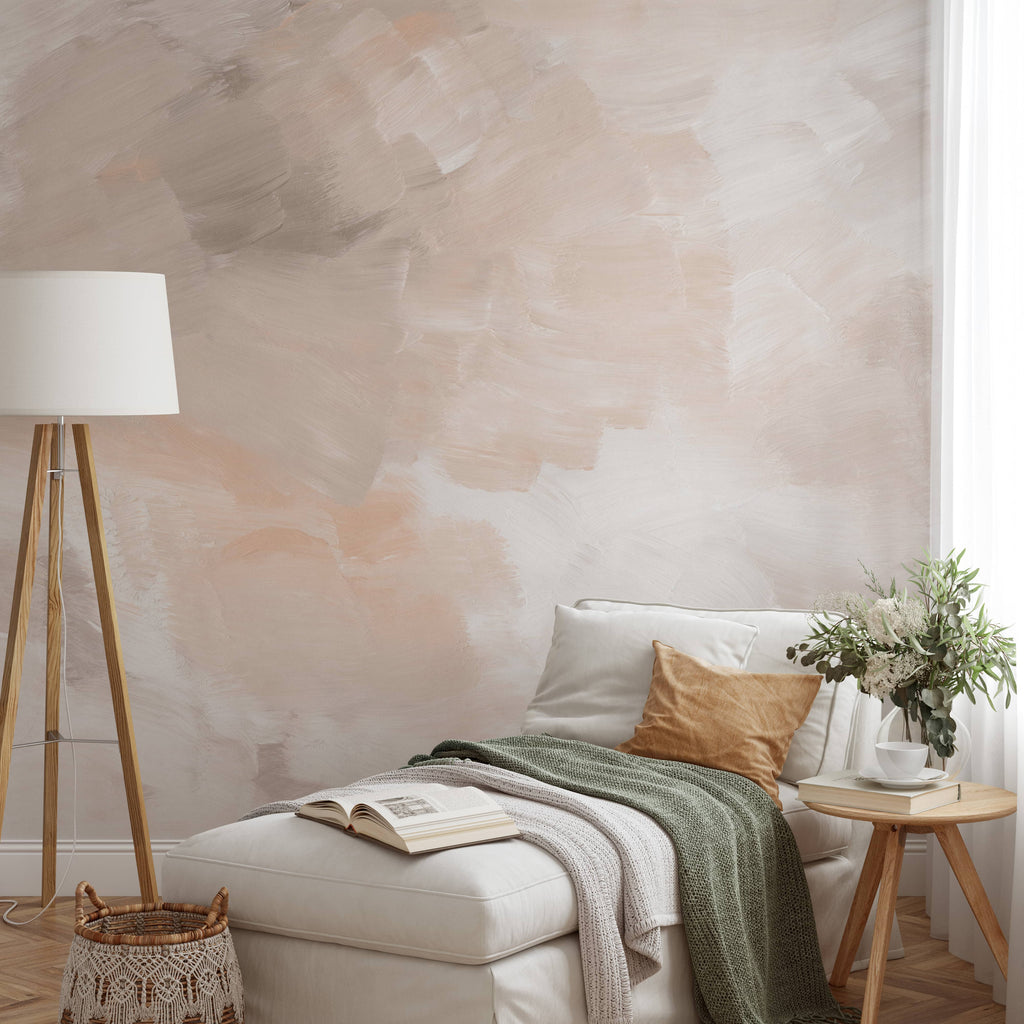 White and Orange Acrylic Brushstroke Wallpaper Mural