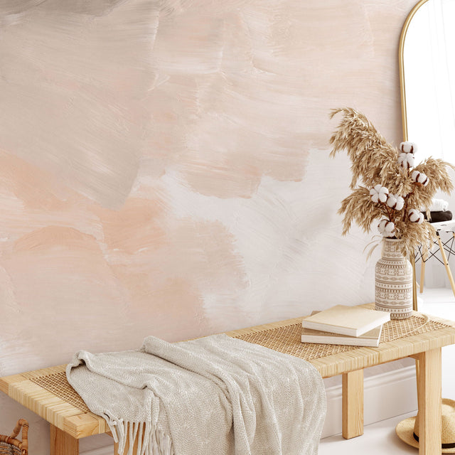 White and Orange Acrylic Brushstroke Wallpaper Mural