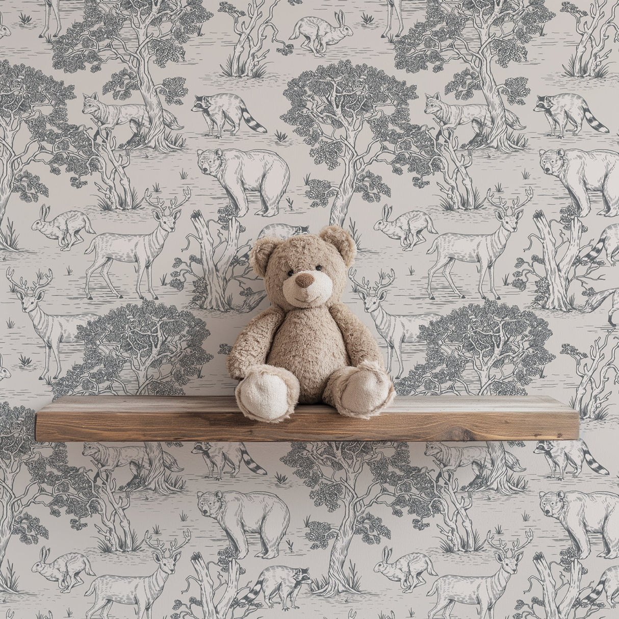 Woodland Animals Toile Wallpaper – Vintage Forest Wildlife Mural