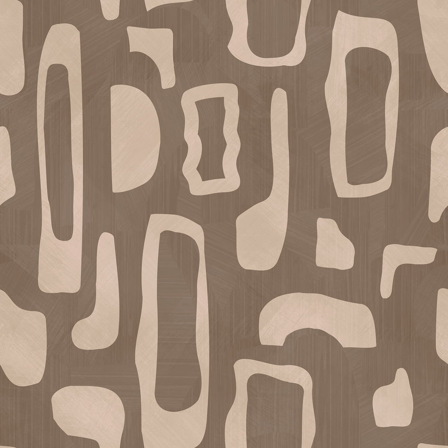 Abstract Organic Shapes Wallpaper Beige Brown repeating pattern swatch 48W x 48H