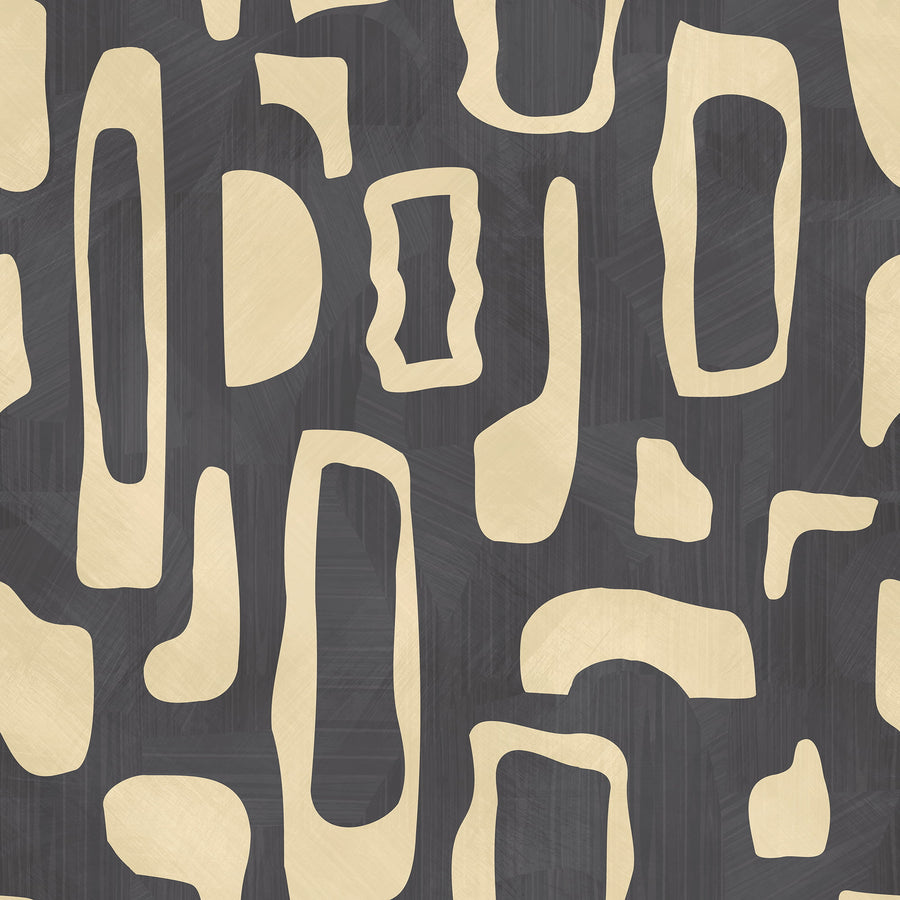 Abstract Organic Shapes Wallpaper Cream Charcoal repeating pattern swatch 48W x 48H
