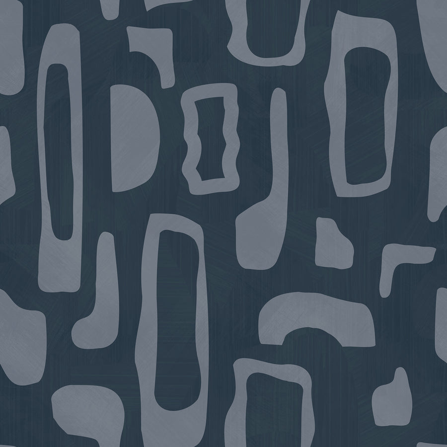 Abstract Organic Shapes Wallpaper Navy Slate Blue repeating pattern swatch 48W x 48H