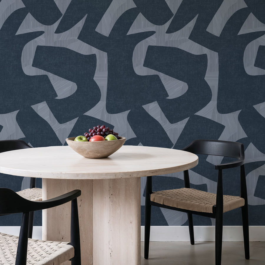 Close-up detail of Abstract Topography Wallpaper Black Cream showing organic contour brushstrokes
