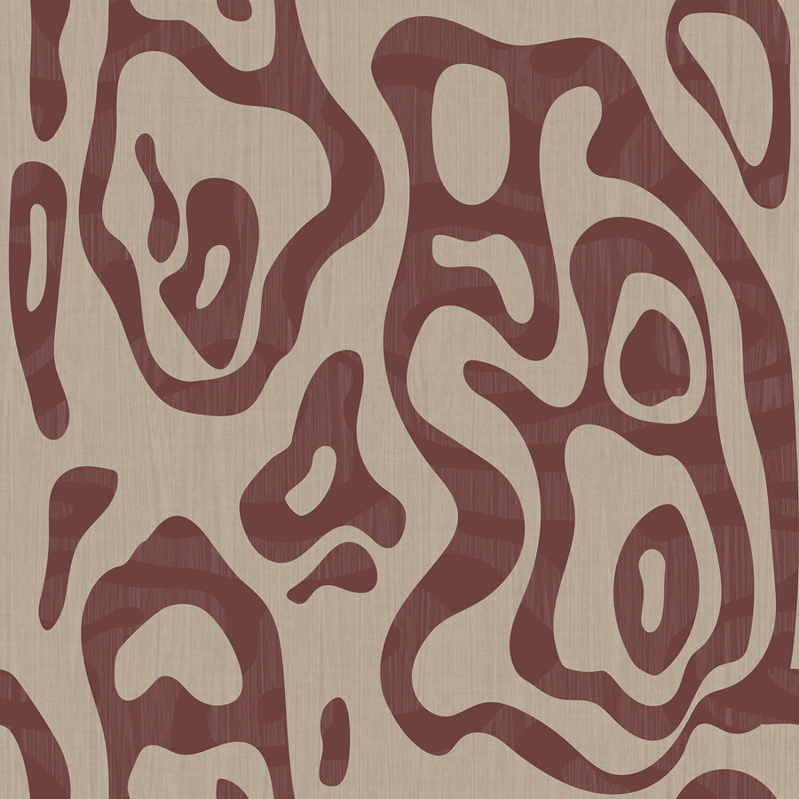 Abstract Topography Wallpaper Burgundy Taupe Organic Contour repeating pattern swatch 48W x 48H