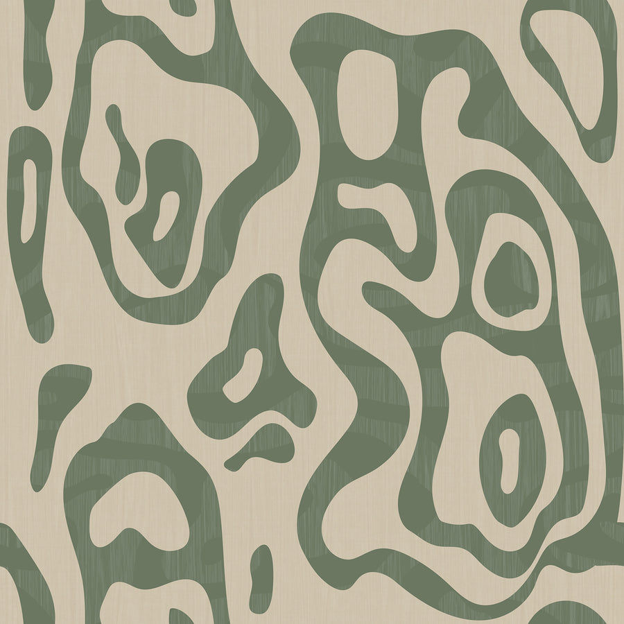 Abstract Topography Wallpaper Green Cream Organic Contour repeating pattern swatch 48W x 48H