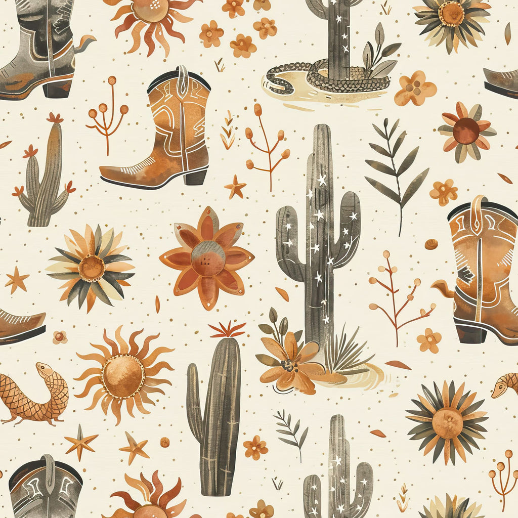 Western Desert Wallpaper | Cowboy Boots and Cacti Peel and Stick Wallpaper