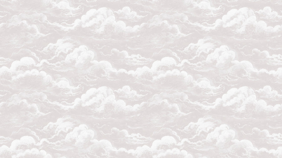 Dusty pink sky and clouds wall mural pattern with soft watercolor white clouds on dusty pink