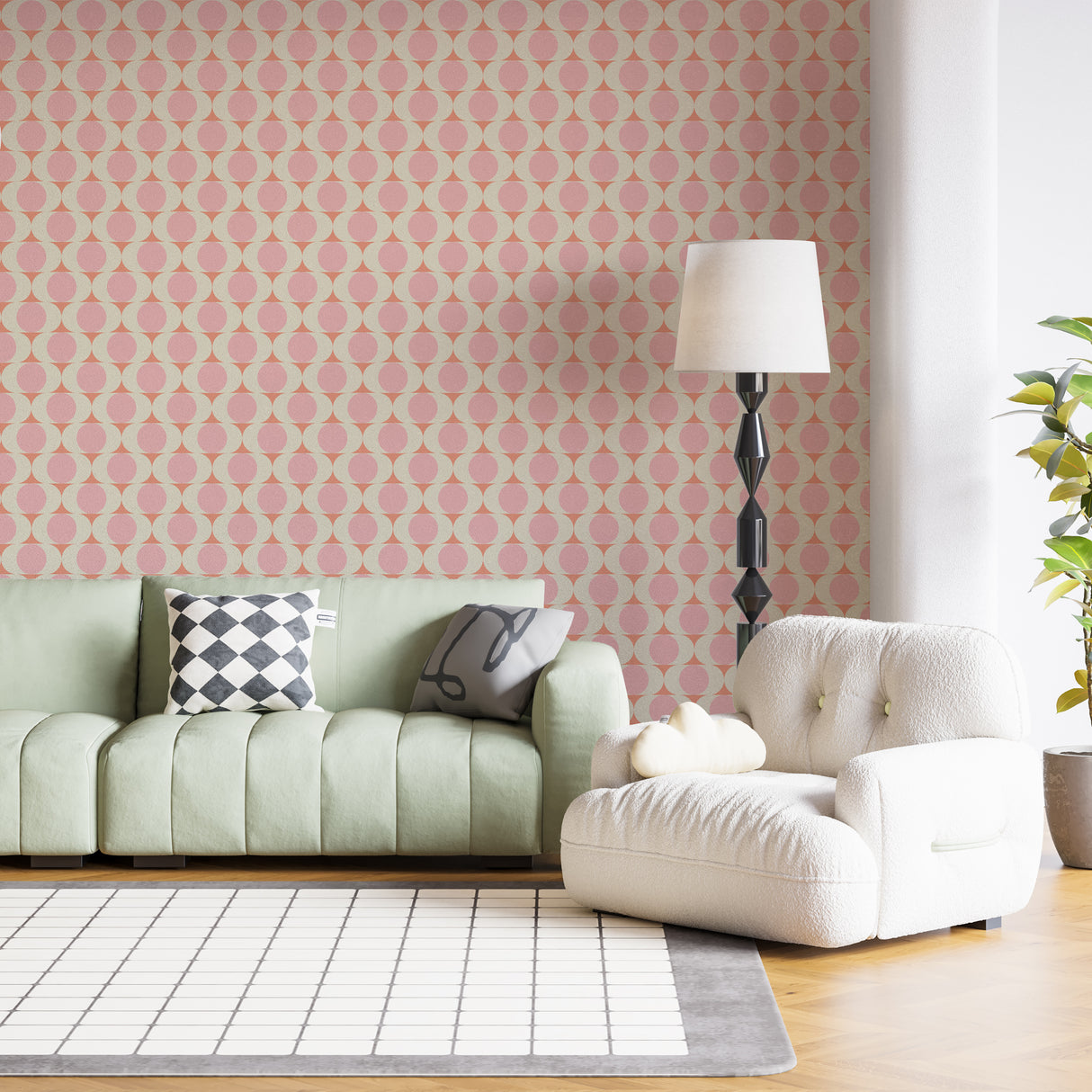 Mid Century Modern Wallpaper - Retro Pink and Peach Circles