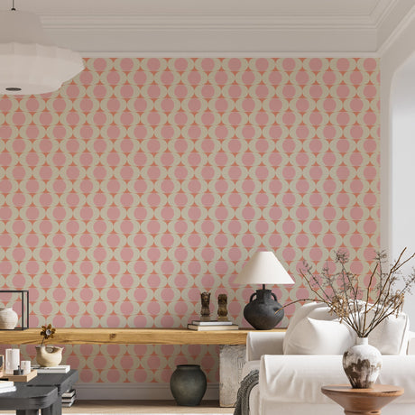 Mid Century Modern Wallpaper - Retro Pink and Peach Circles