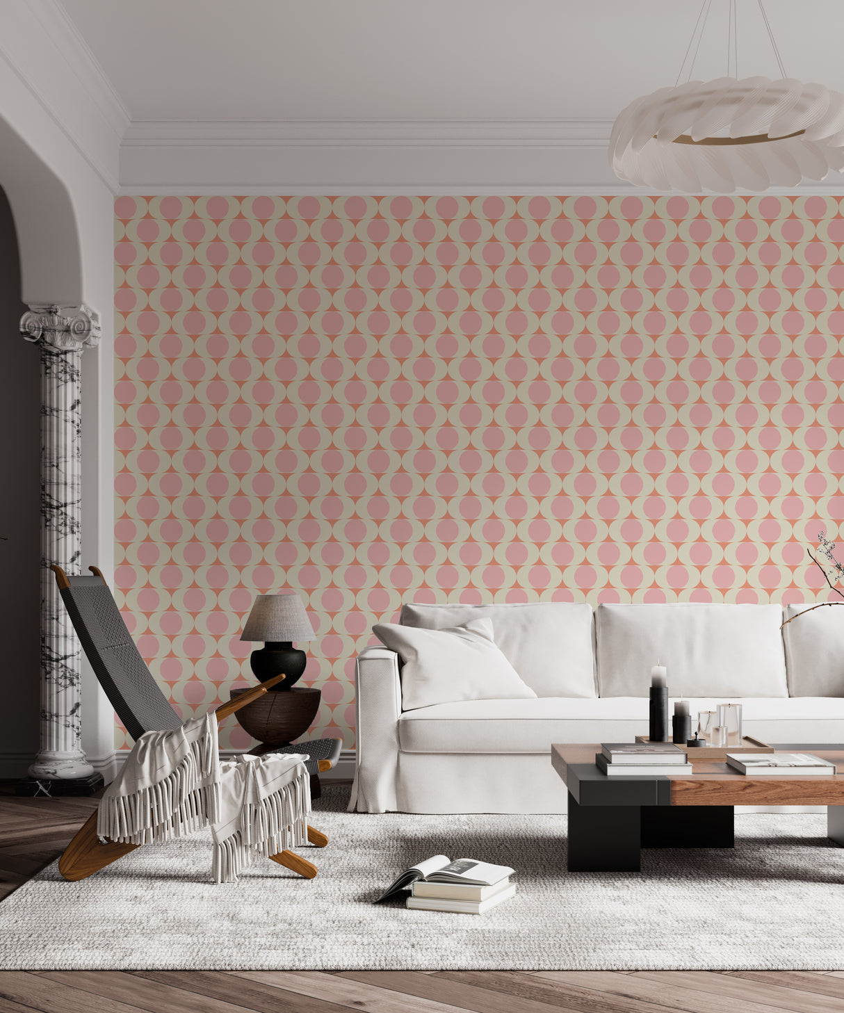 Mid Century Modern Wallpaper - Retro Pink and Peach Circles