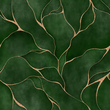 Luxury Green Leaf Pattern Wallpaper with Golden Accents