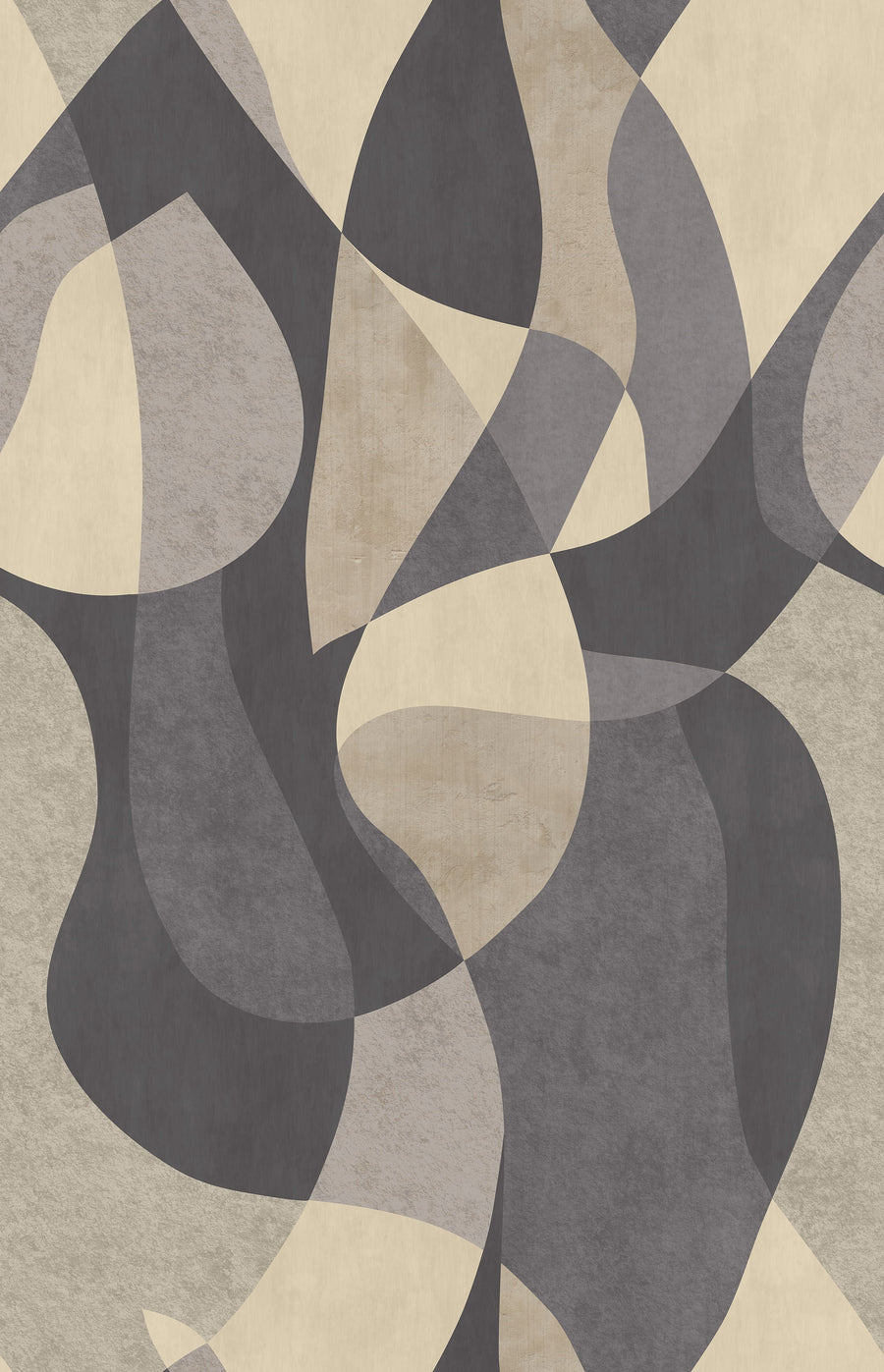 Mid-Century Modern Geometric Curves Wallpaper Charcoal Grey Sand repeating pattern swatch 24W x 37H