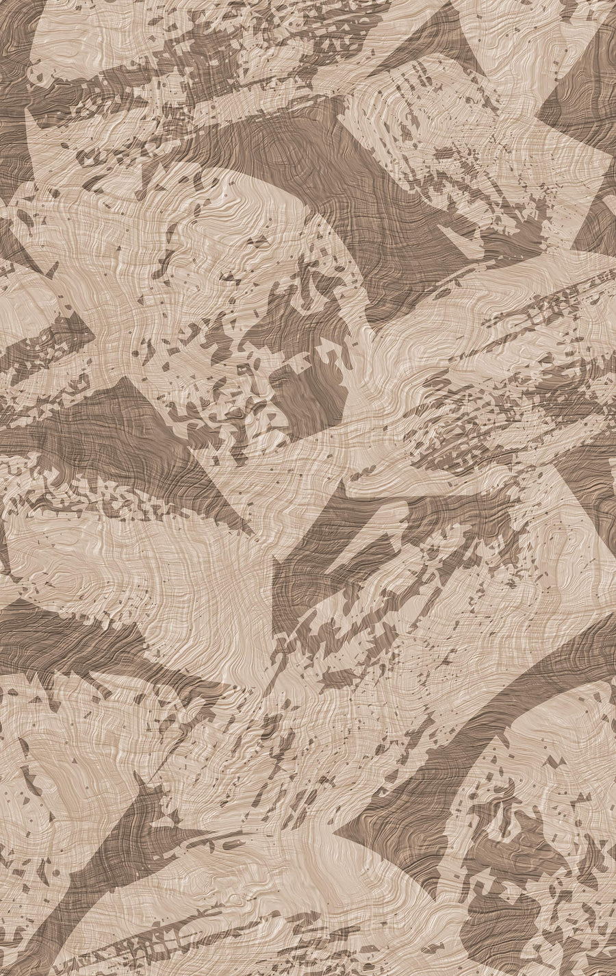 Modern Abstract Woodcut Wallpaper Brown Beige repeating pattern swatch 24W x 38H