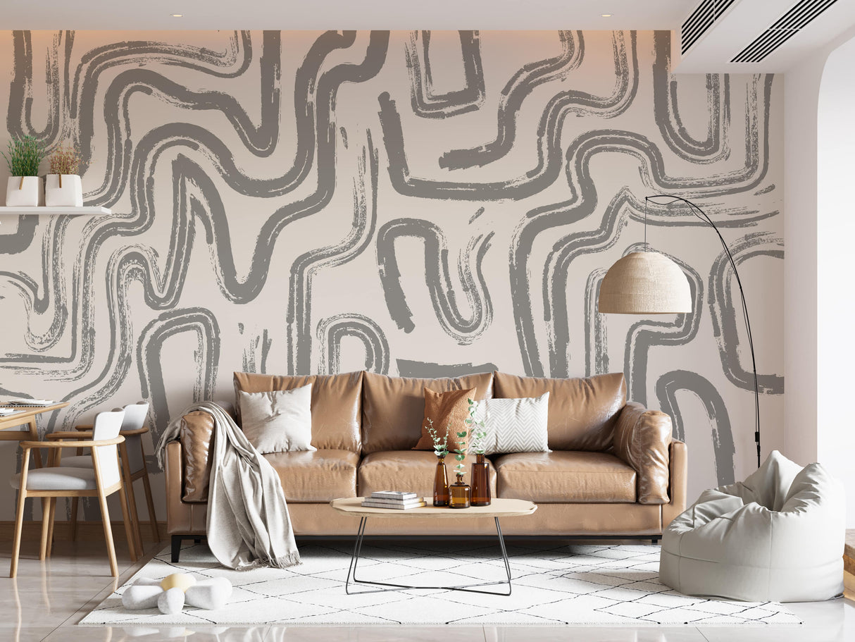 Modern Abstract Brushstroke Wallpaper – Neutral Artistic Wall Mural
