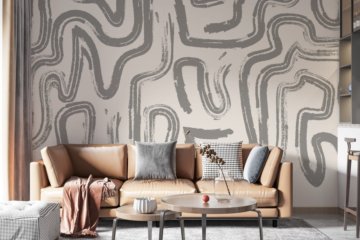 Modern Abstract Brushstroke Wallpaper – Neutral Artistic Wall Mural