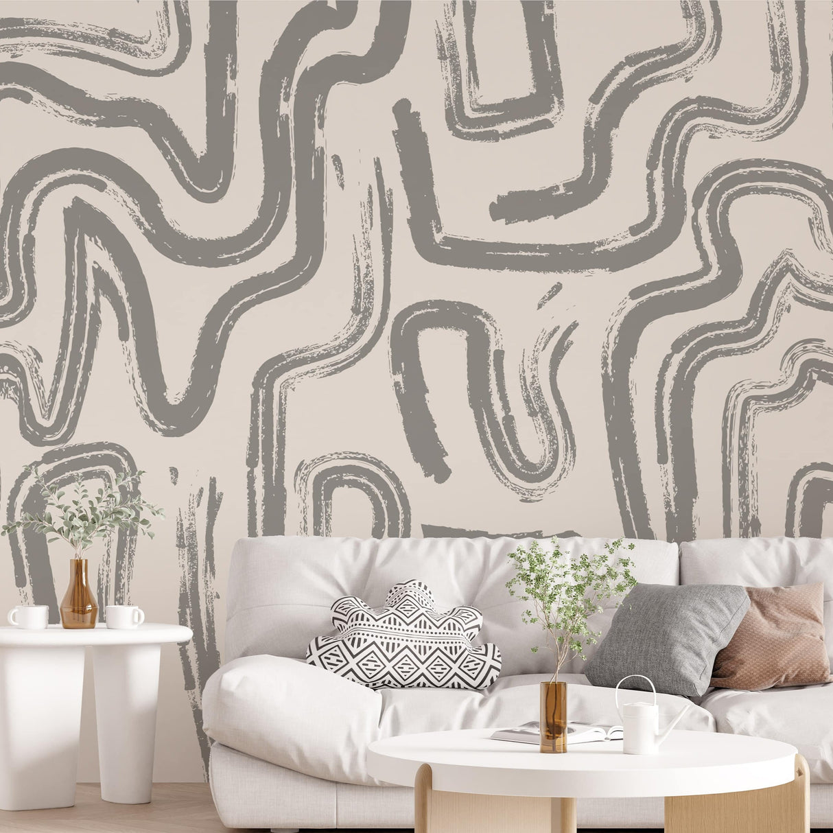 Modern Abstract Brushstroke Wallpaper – Neutral Artistic Wall Mural