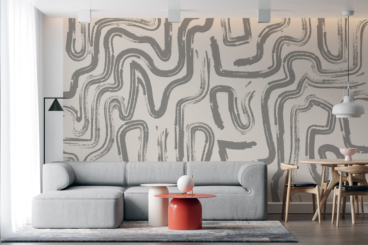 Modern Abstract Brushstroke Wallpaper – Neutral Artistic Wall Mural