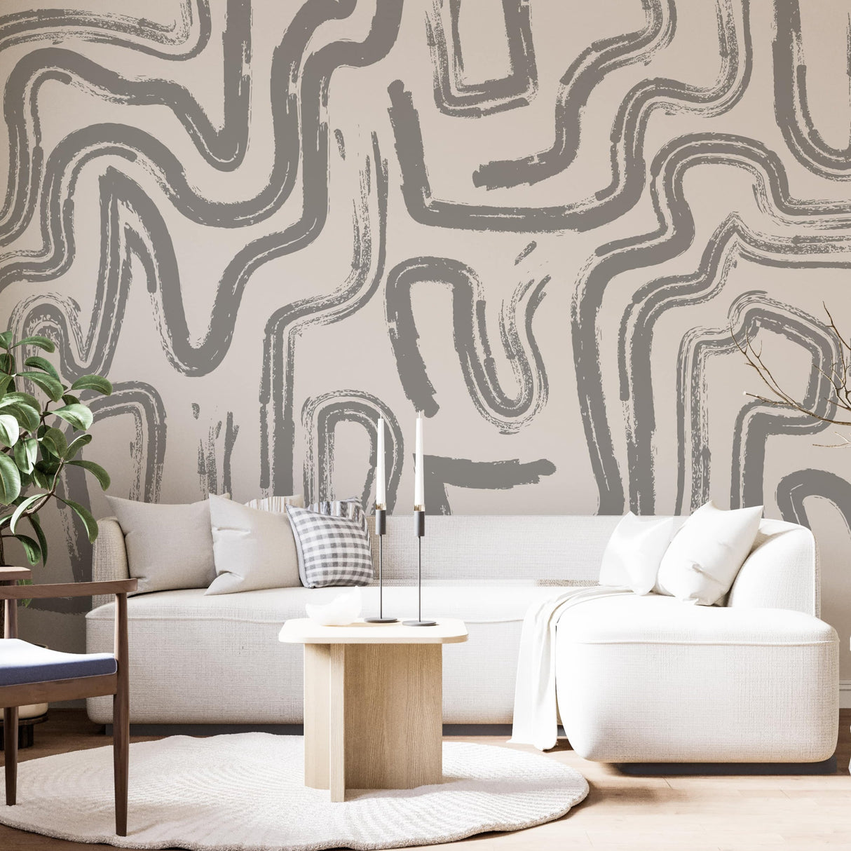 Modern Abstract Brushstroke Wallpaper – Neutral Artistic Wall Mural
