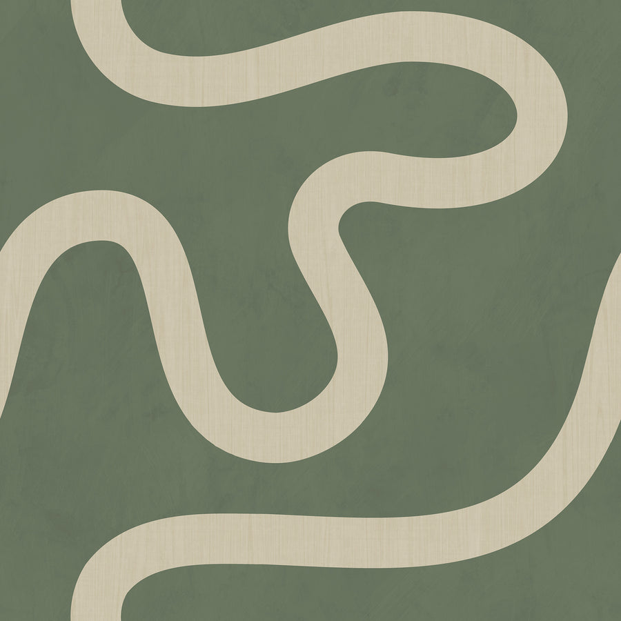 Organic Flowing Line Wallpaper Cream Sage Green repeating pattern swatch 24W x 24H