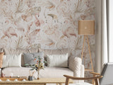 Watercolor Pink Flamingo Wallpaper | Tropical Leaves Background