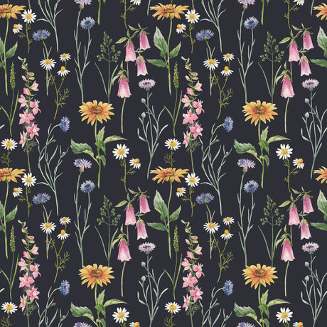 Hand drawn watercolor gentle wild field flowers on the dark background Wallpaper Peel and Stick Removable Wallpaper EazzyWalls Sample: 6''W x 9''H Smooth Vinyl 